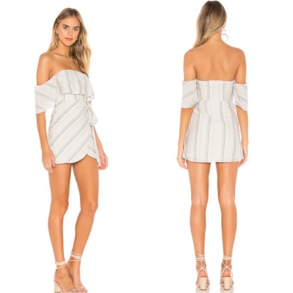 Superdown | Revolve Striped Multicolor Off Shoulder Wrap Mini Dress - Picture 2 of 9